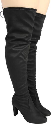 حذاء نسائي فوق الركبة - حذاء طويل مثير وواسع عند الفخذ - حذاء بكعب عصري - حذاء مريح أسود 9W in Kuwait