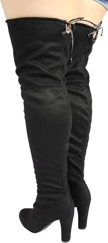 حذاء نسائي فوق الركبة - حذاء طويل مثير وواسع عند الفخذ - حذاء بكعب عصري - حذاء مريح أسود 9W in Kuwait