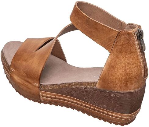Antelope Women’s Davi Wedge Sandal, Leather Upper with Back‑Zip, Ankle Strap and Open Toe in Saudi Arabia