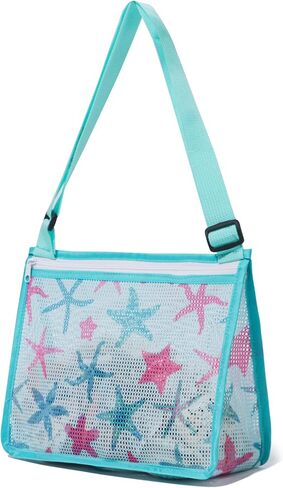 Shell Bag for Kids Mesh Beach Bag Sand Toys Mesh Seashell Bag Beach Toy Shell Collecting Bag Beach Tote Crossbody Bag for Boys and Girls Beach Accessories(Starfish) in Saudi Arabia
