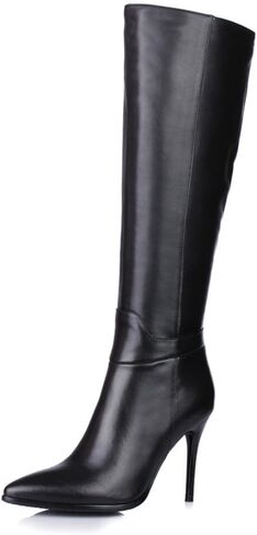 Genuine Leather Women's Pointed Toe Side Zip Handmade Stiletto High Heel Knee High Boots in Saudi Arabia