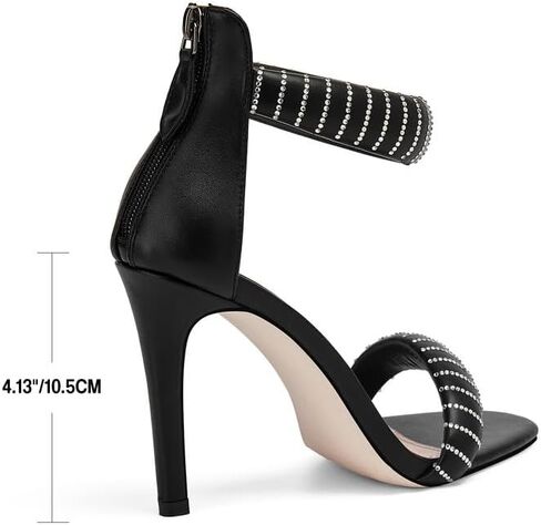 Women's Ankle Strap Stiletto Heels Sandals With Rhinestone Back Zipper Round Open Toe High Heels Prom Party Sexy Heeled Sandals in Saudi Arabia