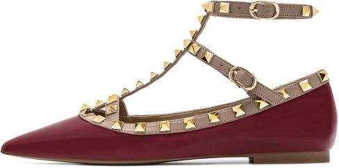 Women's Closed Pointed Toe Studs T-Strap Flat Shoes Fashion Adjustable Ankle Strap Rivet Gladiator Flats Dress Shoes for Work Party in Saudi Arabia