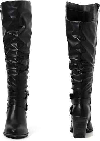 Luoika Women's Extra Wide Calf Cowboy Knee High Boots, Wide Width Cowgirl Slouchy Knee-High Boots Chunky Pump Heel Plus Size Western Boots. in Saudi Arabia