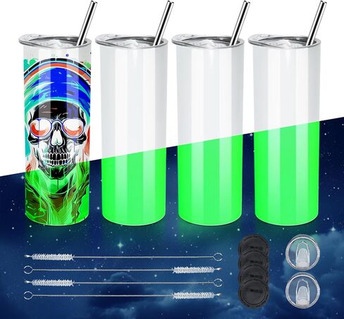 AGH 20 oz Sublimation Tumblers Glow In The Dark, 25PCS Luminous Skinny Straight Tumbler Blank, Glow From White To Blue Green Red Orange, With Stainless Straw & Splash-Proof Lid & Coaster in Kuwait