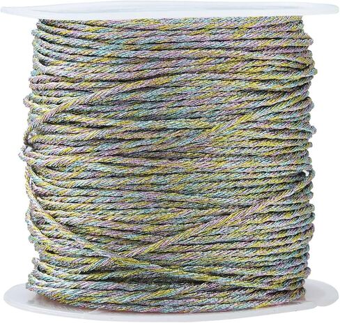 LiQunSweet 54.68 Yards(50m)/Roll Round Polyester Metallic Cord Thread String Tinsel Rope for Waist Beads Bracelet Necklace Macrame Supplies in Kuwait