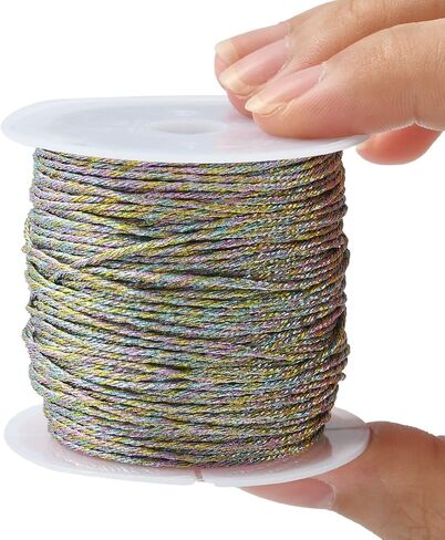 LiQunSweet 54.68 Yards(50m)/Roll Round Polyester Metallic Cord Thread String Tinsel Rope for Waist Beads Bracelet Necklace Macrame Supplies in Kuwait