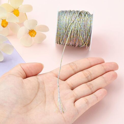 LiQunSweet 54.68 Yards(50m)/Roll Round Polyester Metallic Cord Thread String Tinsel Rope for Waist Beads Bracelet Necklace Macrame Supplies in Kuwait