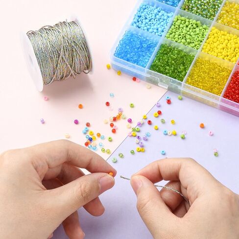 LiQunSweet 54.68 Yards(50m)/Roll Round Polyester Metallic Cord Thread String Tinsel Rope for Waist Beads Bracelet Necklace Macrame Supplies in Kuwait