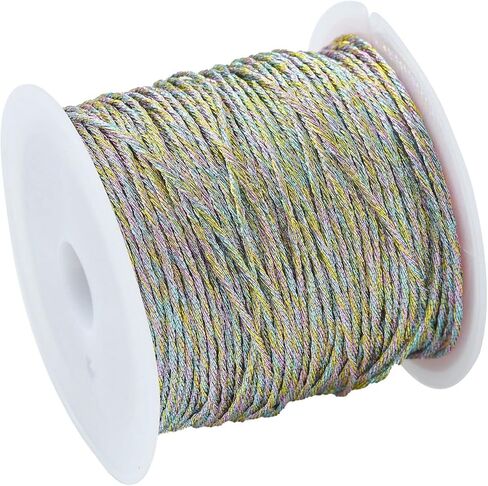 LiQunSweet 54.68 Yards(50m)/Roll Round Polyester Metallic Cord Thread String Tinsel Rope for Waist Beads Bracelet Necklace Macrame Supplies in Kuwait