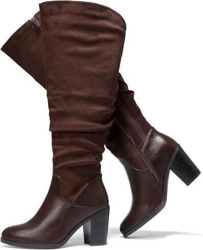 Luoika Women's Extra Wide Calf Cowboy Knee High Boots, Wide Width Cowgirl Slouchy Knee-High Boots Chunky Pump Heel Plus Size Western Boots. in Saudi Arabia