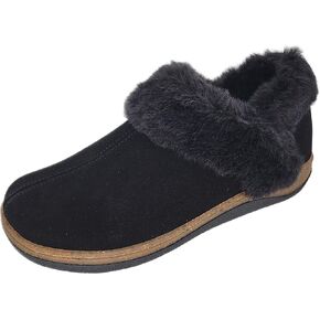 Clarks Womens Slipper Suede Leather Ankle Bootie - Plush Faux Fur Lined Cork Midsole - Closed Back Indoor Outdoor House Slippers For Women