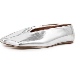 Women's Leather Soft Flat Ballet Shoes for Lady Silver Elegant Squared Toe Single Shoe