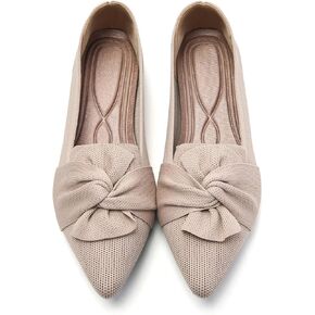 Flats for Womens Pointed Toe Ballet Flats with Bow Comfortable Knit Dressy Flats