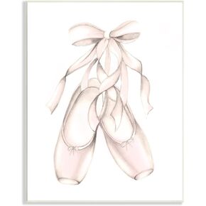 Stupell Industries Soft Pink Ballerina Slippers Ballet Dance Shoes, Designed by Studio Q Wall Plaque, Off-White