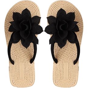 OYOANGLE Women's Applique Decor Open Toe Flip Flop Sandals Casual Outdoor Flat Slippers