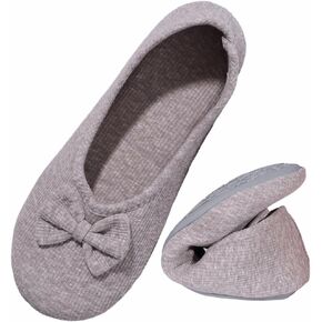 Women's Washable Memory Foam Ballerina Slippers Light Weight Terry Cloth House Shoes/Stretchable Heel Design