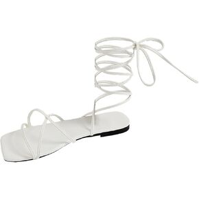 GORGLITTER Women's Lace Up Sandals Criss Cross Strappy Sandals Open Toe Tie Up Flat Sandals