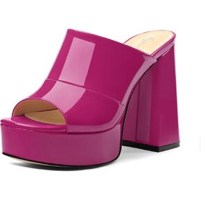Womens Platform Chunky Heels Sandals Square Open Toe High Heeled Sandals Slip On Slides Dress Party Wedding Shoes