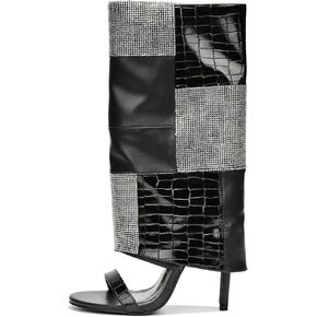 Cape Robbin Mosaic Knee High Boots for Women- Fold Over Boots Women- Fashion Stiletto Heels Boots with Zipper Closure- Open Toe Knee High Heel Boots for Women Fashion- 4.5inch Heel in Kuwait