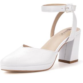 IDIFU IN3 Women's Pumps Platform Closed Toe Heels Comfortable Low Chunky Block Slingback Ankle Strap Heels Dressy Wedding Bridal Party Dress Pumps Shoes Pointed Toe Heels for Women