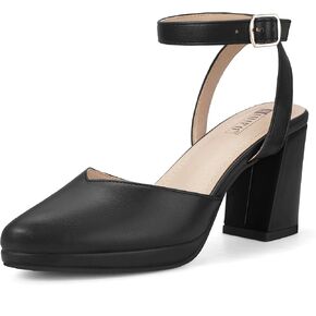 IDIFU IN3 Women's Pumps Platform Closed Toe Heels Comfortable Low Chunky Block Slingback Ankle Strap Heels Dressy Wedding Bridal Party Dress Pumps Shoes Pointed Toe Heels for Women