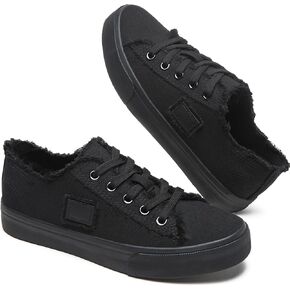 Women's White Canvas Shoes Black Canvas Fashion Sneakers for Women Comfortable Casual Tennis Shoes Low Top Walking Shoes