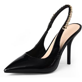 Women's Stiletto Heels Closed Pointed Toe 4 in Heels for Women Patent Leather Pumps with Chain Wedding Party Dress Prom Heels Slingback Pumps