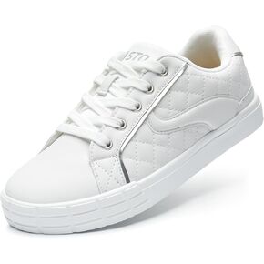 STQ Women Lace-up Fashion Sneakers Comfortable Casual Shoes Lightweight Quilted Tennis Sneakers