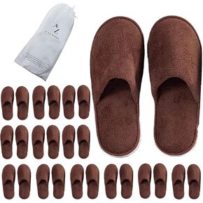 A to Z 12 Pairs Washable and Reusable Indoor Hotel Slippers, Disposable House Slippers for Guests, Unisex One Size Fits All Cotton Velvet, 7mm Thick, Bulk Pack for Travel, Spa, and Weddings
