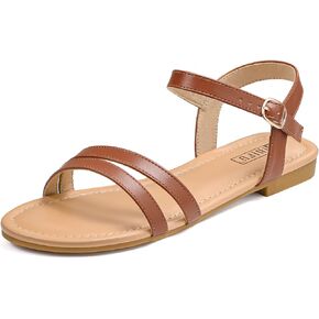IDIFU Women's Flat Sandals Dressy Summer Strappy Sandals Open Toe Slingback Ankle Strap Dress Sandals with Two Toe Strap Wedding Prom Beach Bride Bridesmaid Sandals Comfortable Fashion Cute Sandals