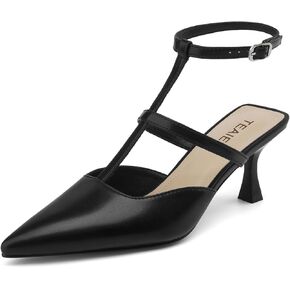 Slingback Heels for Women Dressy Sandals Pointed Toe T-Strap Heels Kitten Heels Pumps Ankle Strap Backless Mary Jane