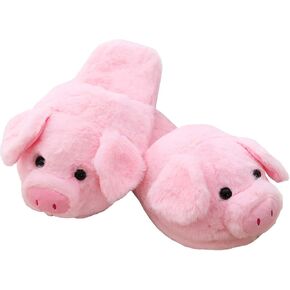Plush Pink Pig Slippers Winter Warm Stuffed Animal Slippers for Women