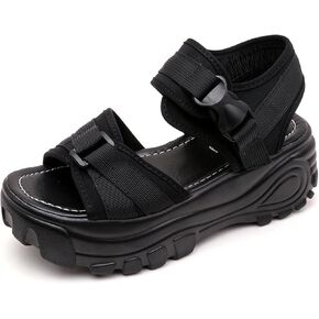 Women'S Adjustable Buckle Platform Non Slip Mom Sandals Fashion Round Open Toe Memory Foam Increase Height Chunky Sole Roman Sandals For Beach Walking Party
