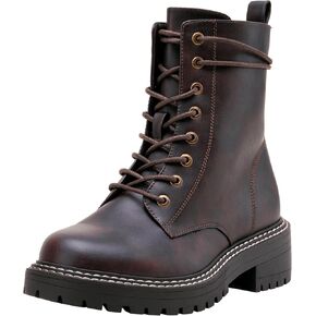 Jeossy Women's 9627 Combat Ankle Boots Low Heel Lace-up Booties with Side Zipper