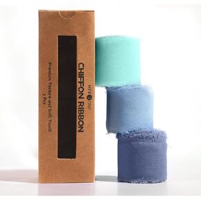 HTVRONT 3 Roll Chiffon Ribbons - 1.5in*7yd Cream Green Chiffon Ribbon Sets, Fringe Chiffon Silk Ribbon for Wedding Invitations, Gift Wrapping,Holiday Decorations, Bridal Bouquets