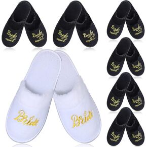7 Pair Bride Slippers Bridesmaid Slippers for Wedding Day Bridal Party Slippers Fuzzy Bridal Shower Gift House White Slippers Bridesmaid Gift (Black White, Bridesmaid)