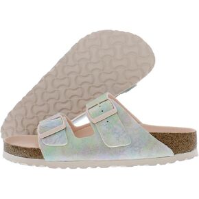 Birkenstock Arizona Vegan Iridescent Unisex Shoes Size 7, Color: Iridescent Light Rose/Cork Brown/Cloud White-Pink