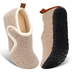 Ibeauti Womens Mens House Slippers Rubber Sole Indoor Slipper Socks Lightweight Fleece Lined Slip-on Barefoot Slippers