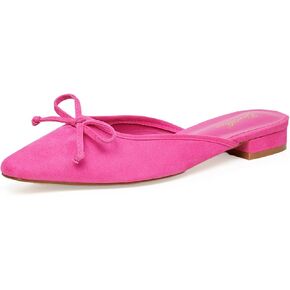 GENSHUO Mules for Women Flats Comfortable Slip On Women Bow Square Toe Mules Closed Cute Backless Loafers Mule Shoes for Women