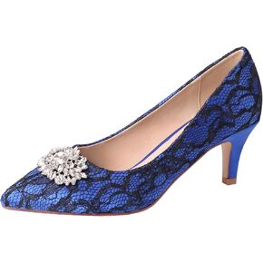 ERIJUNOR E1492D Women Pumps Kitten Heel Lace Satin Brooch Evening Prom Wedding Shoes