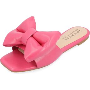 Journee Collection Womens Bow Knot Flat Open Square Toe Dressy Sandal Fayre Tru Comfort Slip On Slide Shoes