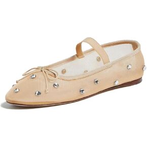 Mesh Ballet Flats for Women Crystal Embellished Flats Rhinestone Ballerina Flats Snip Toe Stretch Band Shoes Mary Jane Flats
