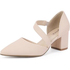 IDIFU IN2 Women's Pumps Closed Toe Strappy Heels Low Block Chunky Heels Dressy Wedding Bride Bridesmaid Prom Graduation Business Dress Shoes for Women Comfortable Formal Pointed Toe Short Small Heels