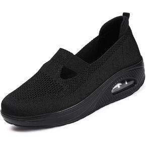 Women Nurse Platform Air Cushion Walking Sneakers Breathable Mesh Orthopedic Diabetic Wedge Slip Ons Mary Jane Toning Rocker Work Shoes