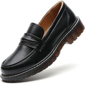 Black Loafers for Women Chunky Loafer Shoes Penny Loafers Flats Lug Sole Lightweight Slip On Ladies Shoes Business Casual Dressy Comfortable Office Shoes