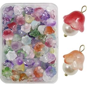 100 Pieces of Bellflower Beads Randomly Mixed Transparent Handmade Glass Beads Can Be Used for DIY Necklaces, Earrings, Bracelets, Jewelry(11mm)…