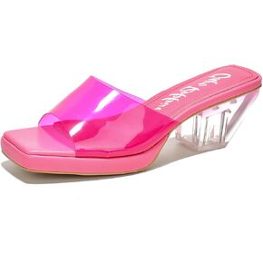 Cape Robbin Dionne Clear Heels Women, Slip on Heels for Women, Clear Mules Women Heels Transparent Clear Shoes