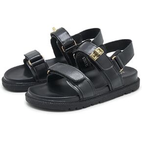 Women's Flat Sandals Adjustable Double Strap Comfort Cushioned Footbed Sandal Slip on Summer Flats