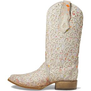 CORRAL LADIE'S WHITE GLITTER OVERLAY & TRIAD SQ. TOE NEON BLACK LIGHT, CORRAL 43.8 X 34.8 X 11.0 SOLE,COWHIDE LEATHER, WESTERN BOOT, C4062